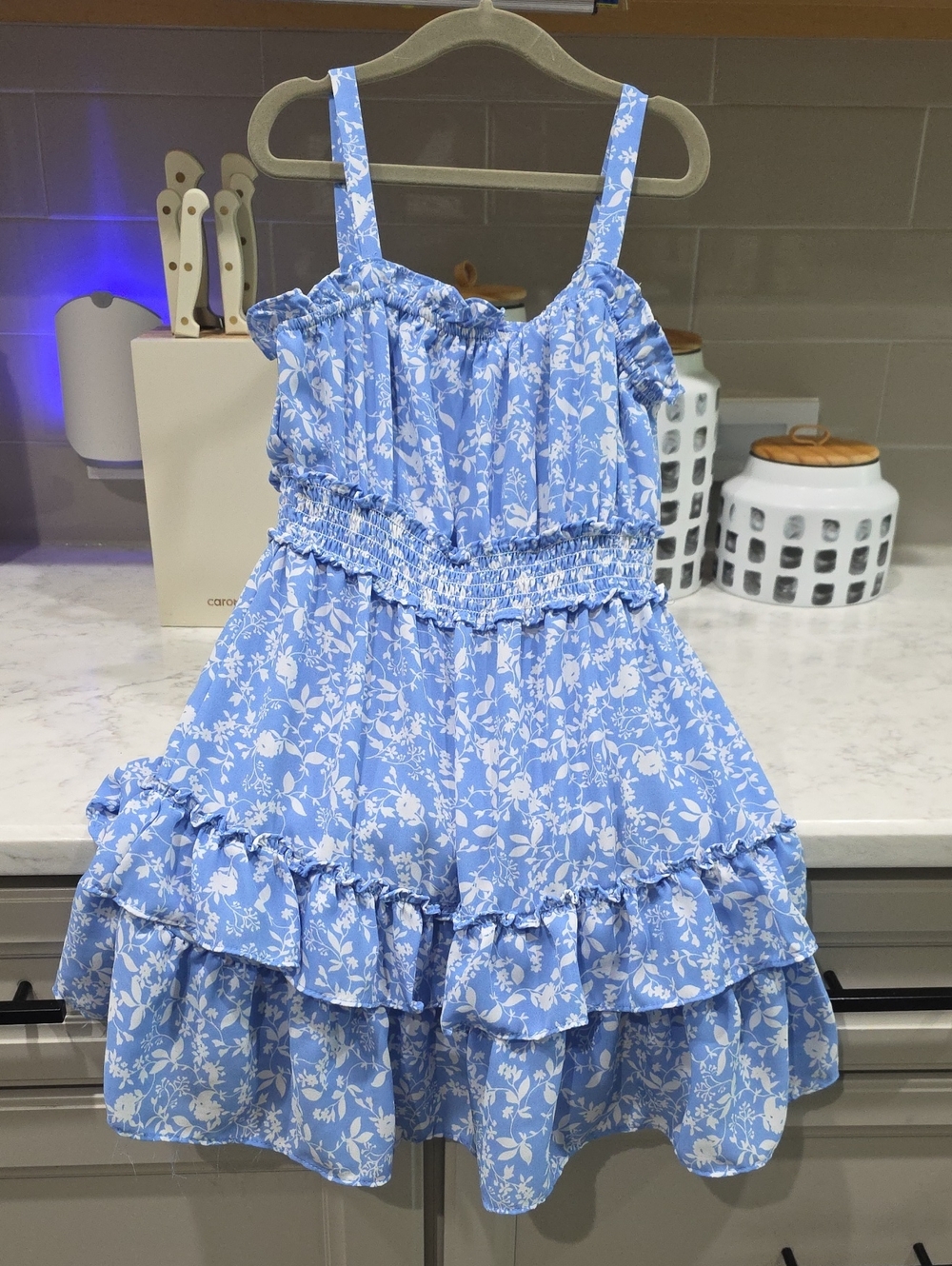 Rare Editions Light Blue Floral Ruffle Dress